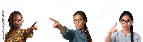 Pointing fingers or showing number one  set of teacher and student in glasses  Isolated on Transparent Background  PNG