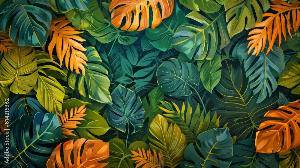 The image is a close-up of a lush, tropical rainforest The image is a close-up of a lush, tropical rainforest