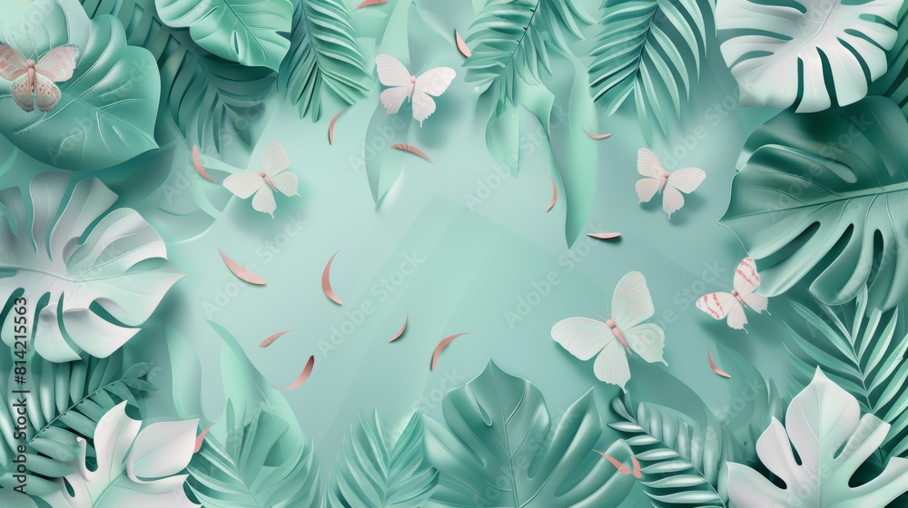 The image shows a background with a tropical theme The image shows a background with a tropical theme