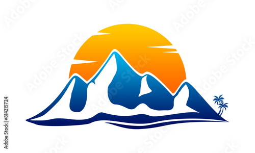 Blue mountain and sunset illustration design vector