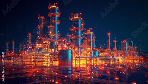 Sketch a digital twin of an oil refinery  integrating realtime data to optimize production and safety measures