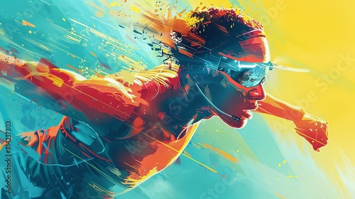 Sketch an athlete using a braincomputer interface to optimize their training and performance through neural feedback