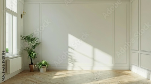 Bright living room interior with white empty wall background. © lisa