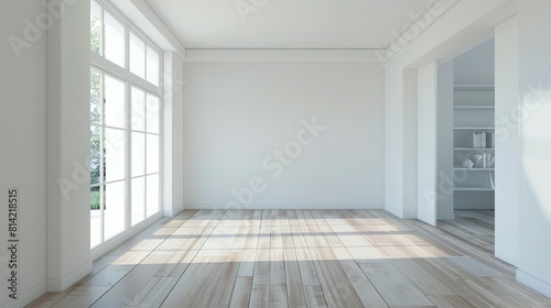 Bright living room interior with white empty wall background.