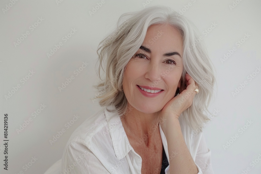 Fototapeta premium Portrait of beautiful senior woman with white hair