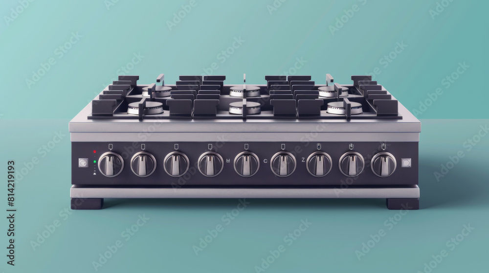 High-end professional gas stove top featuring multiple burners and metallic knobs, ideal for gourmet cooking. High-end professional gas stove top featuring multiple burners and metallic knobs, ideal for gourmet cooking.