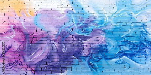 Vibrant Visual Display  Urban Brick Wall Covered in Colorful Graffiti Drawings. Concept Urban Art  Graffiti  Colorful Murals  Street Photography  Creative Expression