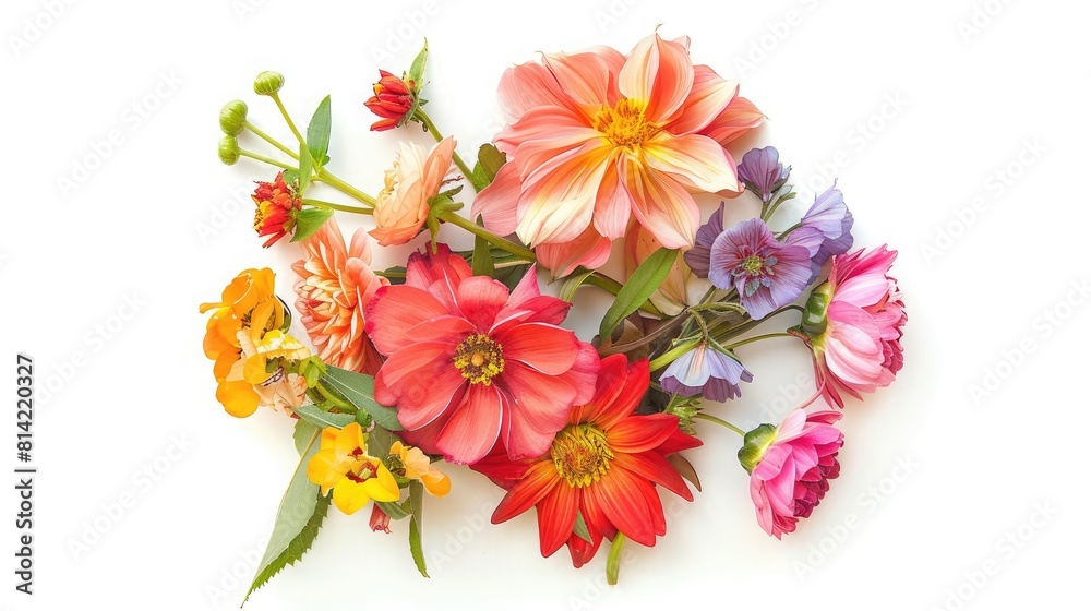 bundle of vibrant flowers set against a pure white background, perfect for design projects. bundle of vibrant flowers set against a pure white background, perfect for design projects.