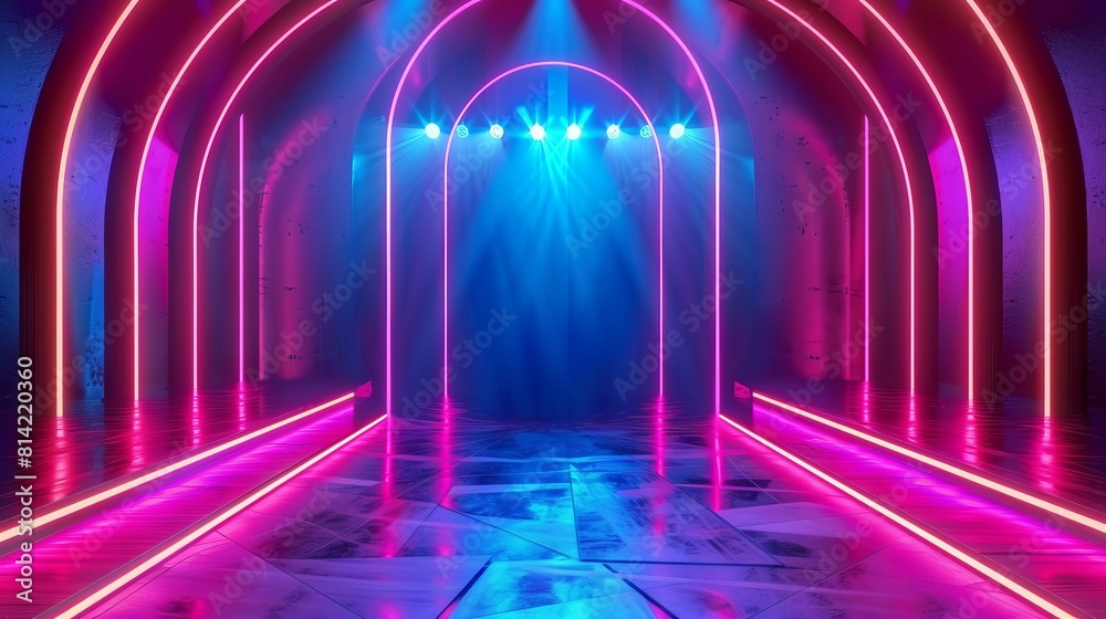 Abstract stage background with realistic and modern neon lights. 3D ...