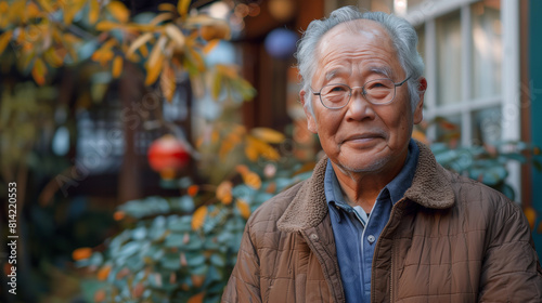 Portrait of an elderly Asian man with a smile and positive attitude