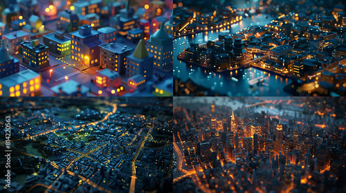3D Illustration of a layout of the city at night