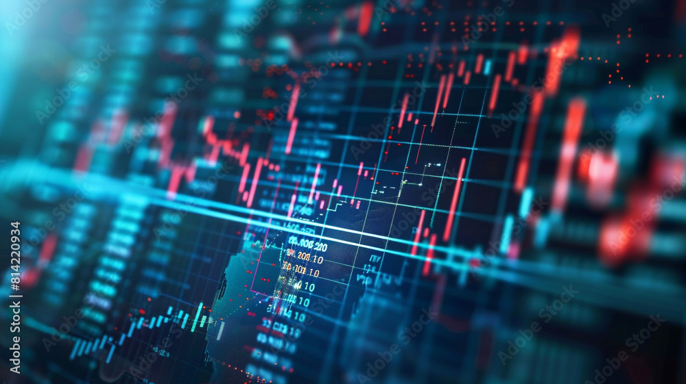 A financial data analysis graph. Selective focus. Horizontal composition with copy space. A financial data analysis graph. Selective focus. Horizontal composition with copy space.