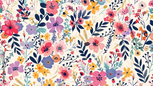 seamless floral pattern spreading across a background, perfect for spring-themed designs.