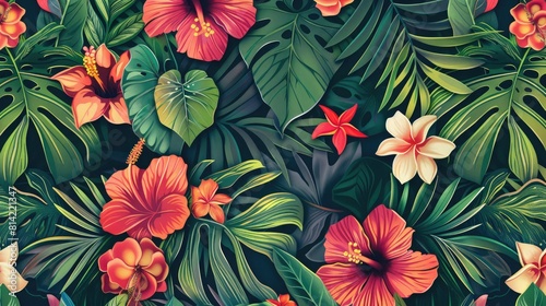 seamless pattern of tropical flowers and foliage  perfect for exotic-themed project