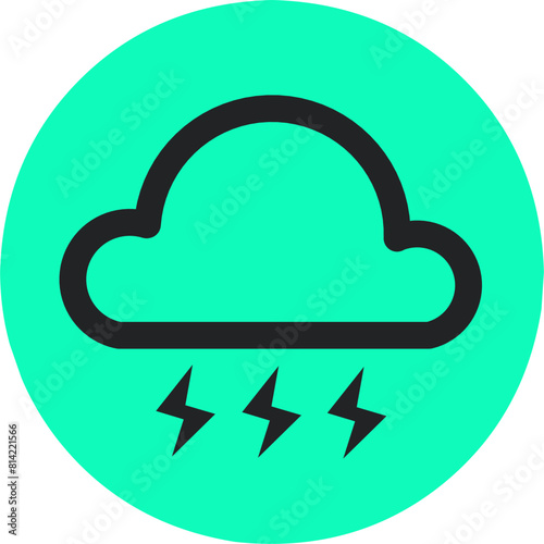 cloud and lightning symbol,bad weather icon isolated green background.simple design