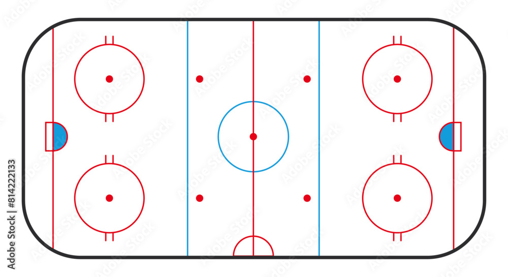 Top view of ice hockey rink, vector graphic background.