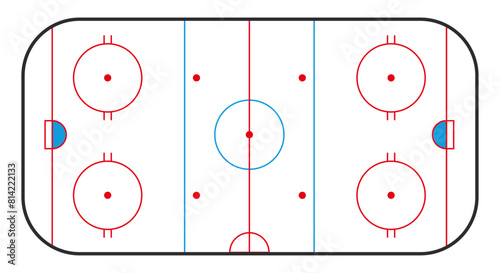 Top view of ice hockey rink, vector graphic background.