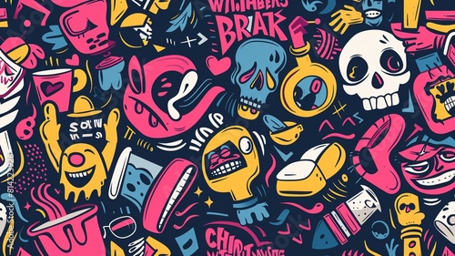 Graffiti seamless pattern with Crazy doodle abstract background