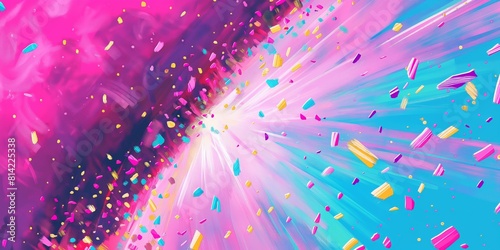 Vibrant and dynamic burst of confetti and streamers in various colors creating a festive atmosphere