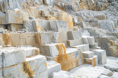 A large pile of rocks with a few of them being yellow. The rocks are stacked on top of each other and the pile is very large