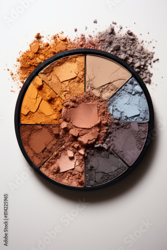 Crushed cosmetic eyeshadow palette on white © fahrwasser