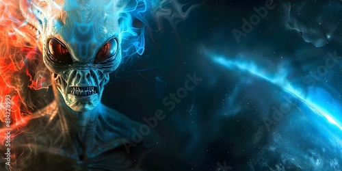Alien Creatures and Extraterrestrial Beings in the Cosmos. Concept Extraterrestrial Life, Alien Worlds, UFO Sightings, Space Exploration, Intergalactic Travel