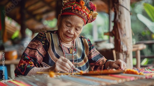 The ethnic Iban Lady doing a crafting at Sarawak Culture