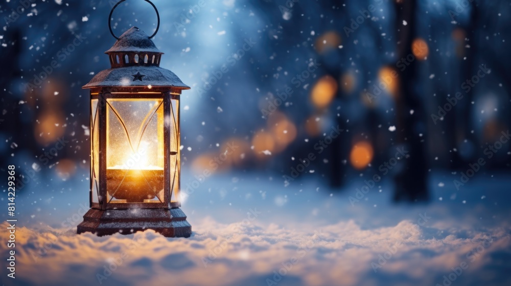 Street lantern shines at night and there is a snowfall beautiful light festive atmosphere. Chtistmas mood Street lantern shines at night and there is a snowfall beautiful light festive atmosphere. Chtistmas mood