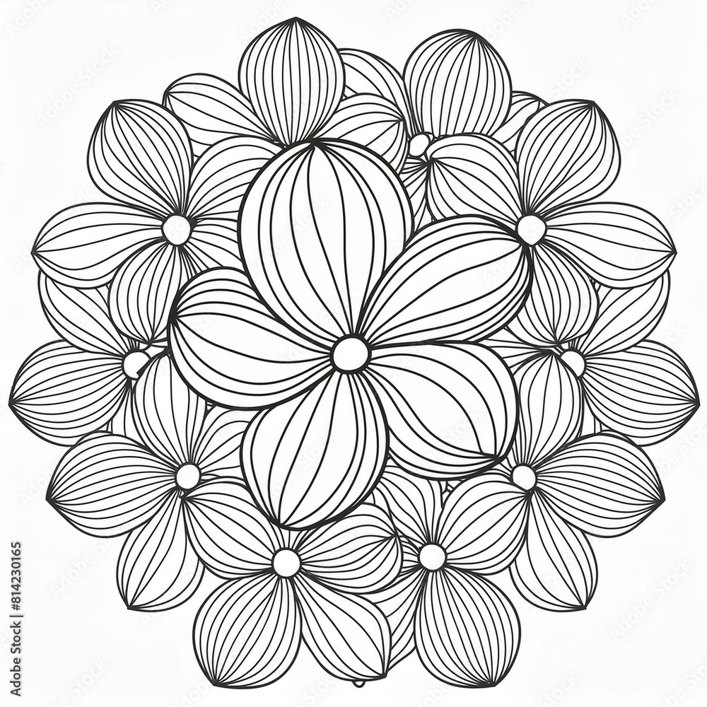 Abstract floral design. A black and white drawing of a flower design
