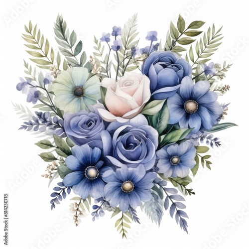 Watercolor illustration of beautiful flowers on a white background 