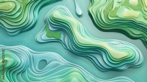 Meandering river flat design top view  peaceful theme  3D render  Analogous Color Scheme