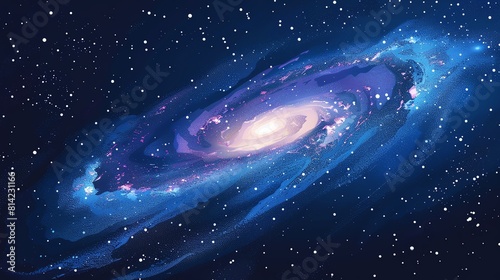 Milky Way flat design top view, cosmic theme, cartoon drawing, vivid © Pniuntg