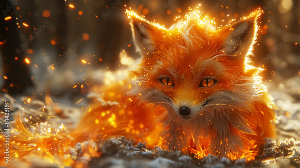 3D cute fire fox cartoon portrait. Wall Art Poster Design for Home ...