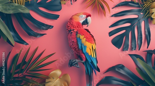 Parrot flat design top view  tropical theme  3D render  Analogous Color Scheme