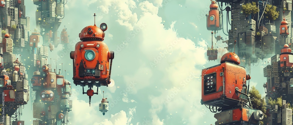 Fototapeta premium Illustrate a frontal view of a futuristic cityscape