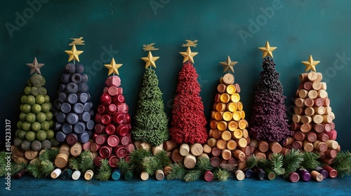 Christmas tree made of wine corks with a star on top. Created with Generative AI.