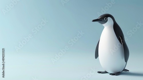 Penguin flat design front view  arctic theme  3D render  colored pastel