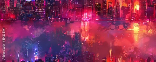 Immerse viewers in a neon-soaked metropolis as a robotic artist creates skyscrapers with metallic precision  capturing urban chaos in vibrant digital strokes