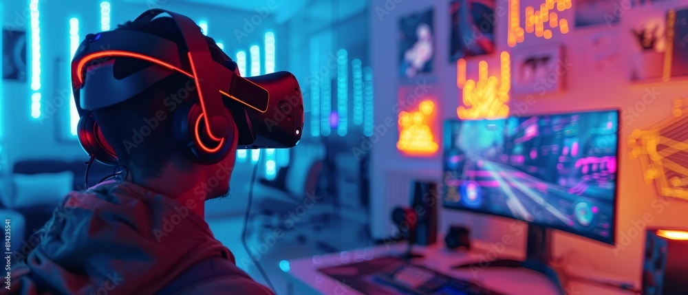 Obraz premium A focused image of a virtual reality gaming setup