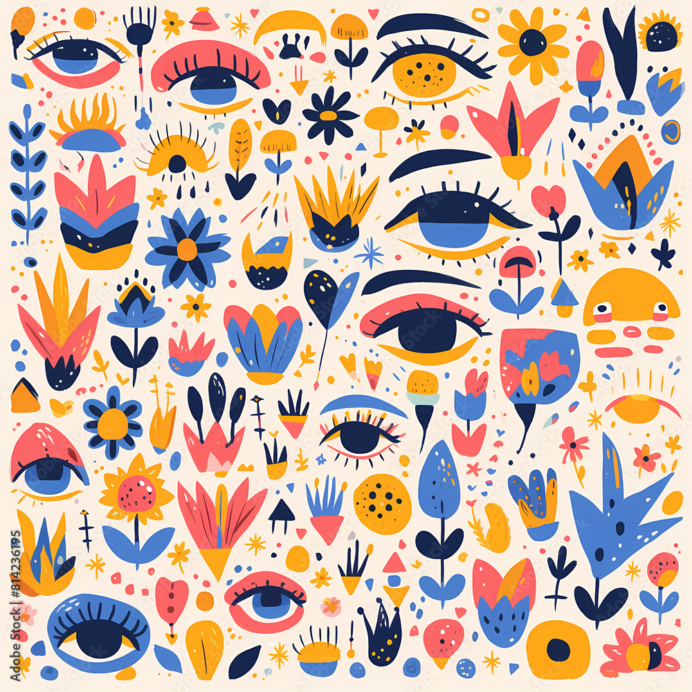 Vivid and Whimsical Eye Doodle Collection: A Perfect Mosaic for Creative Projects