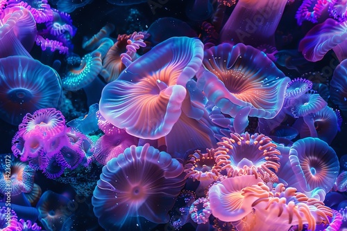 Dive into surreal depths with a mesmerizing underwater world, where vibrant corals twist into alien shapes, illuminated by rays of iridescent light