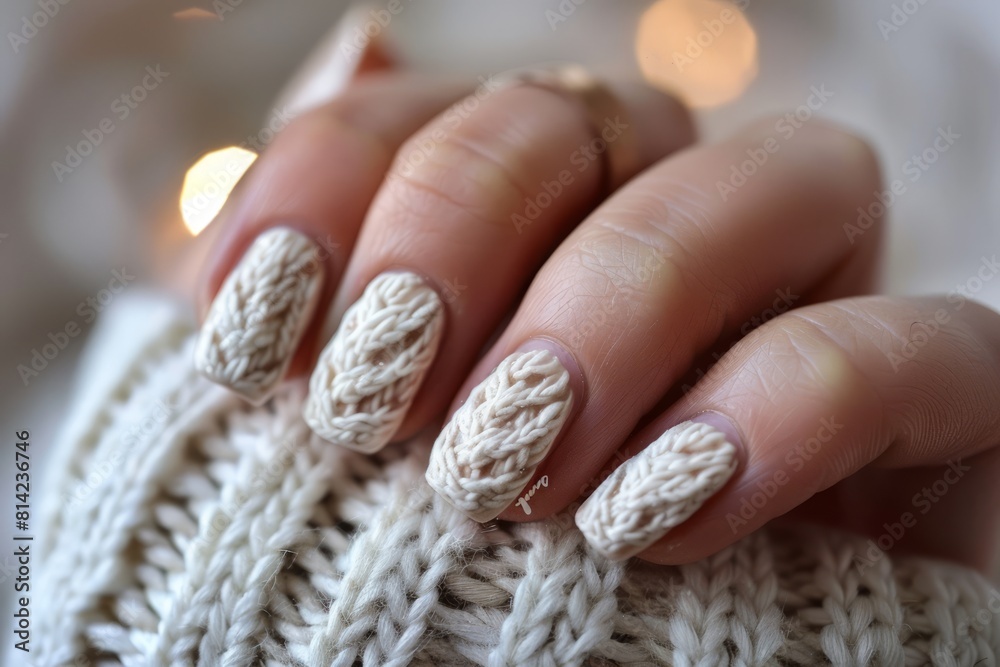 Winter Nail Art Manicure Cozy Knitted Sweater Inspiration Generative AI Winter Nail Art Manicure Cozy Knitted Sweater Inspiration Generative AI