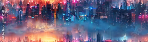 Capture a futuristic cityscape with towering skyscrapers merging seamlessly with advanced transportation systems Show sleek hovercars zipping through neon-lit streets below Texture