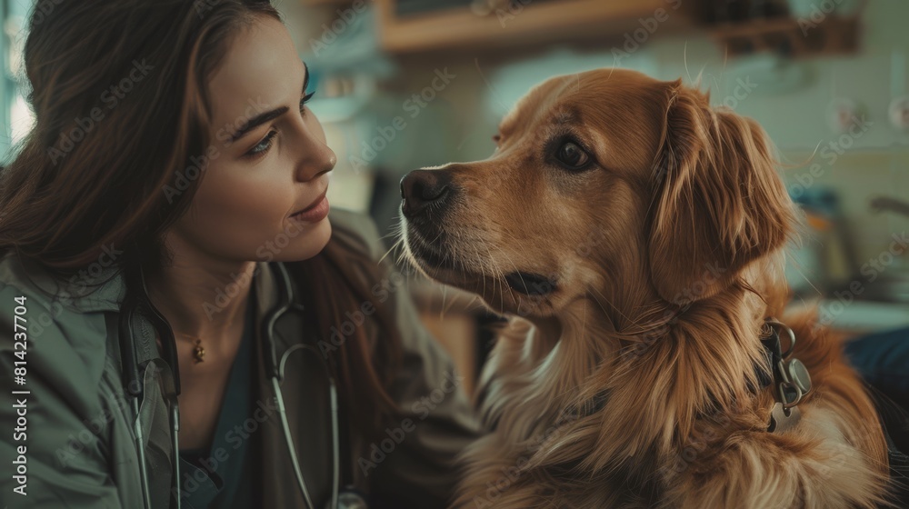 A woman smiles while sitting next to her adorable golden retriever dogA woman smiles while sitting next to her adorable golden retriever dog A woman smiles while sitting next to her adorable golden retriever dogA woman smiles while sitting next to her adorable golden retriever dog