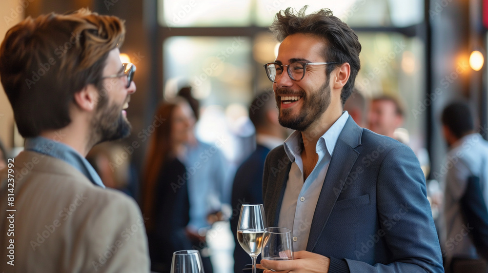 Two Business Men Laughing at Each Other in a Restaurant Two Business Men Laughing at Each Other in a Restaurant