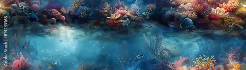 Transport viewers to a mesmerizing underwater world where surrealism reigns supreme Craft a panoramic vista teeming with otherworldly flora and fauna photo