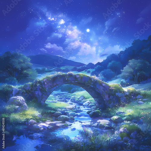 Enchanted River Crossing Under Cosmic Gaze