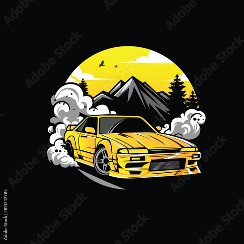 yellow car through the hill