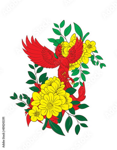 phoenix illustration with japanese style background