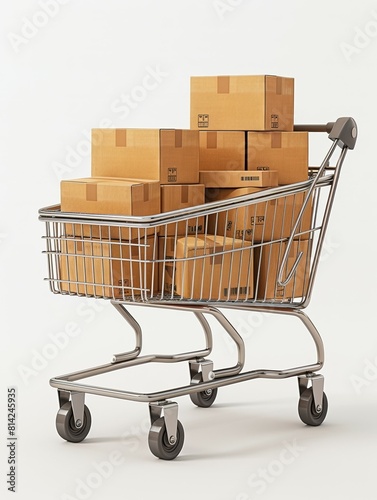 A shopping cart is full of boxes